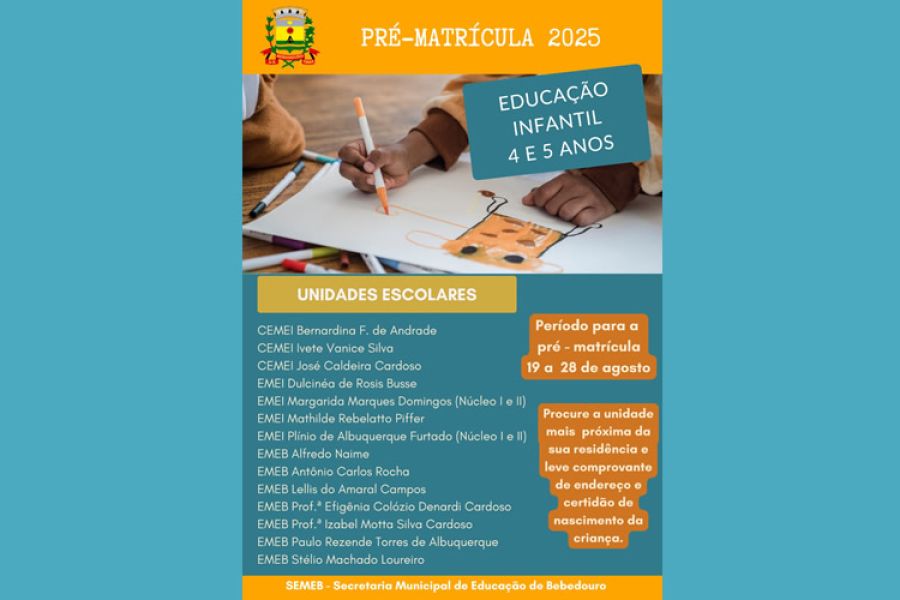 Matrículas abertas para Educação Infantil em 2025